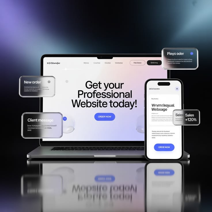 Laptop and phone mockup showing a finished professional website that reads Get your Professional Website today
