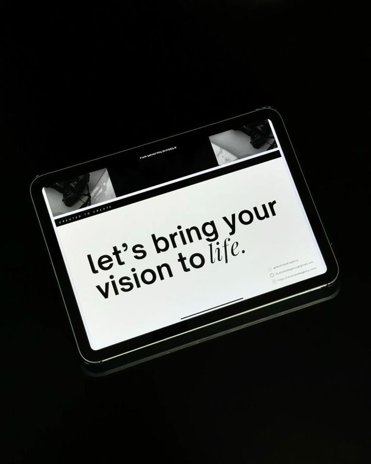 Tablet mockup showing a finished website with the words let's bring your vision to life